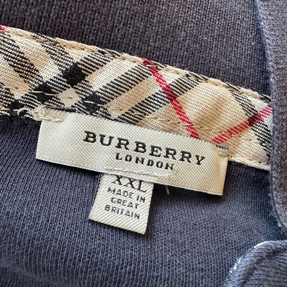 Burberry Navy Long Sleeve Polo Shirt with Plaid Accents size XXL runs Small - Picture 8 of 8